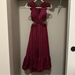 NWT lulus polished elegance plum purple ruffled lace up midi dress